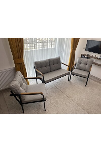 Sofmina Açıkgri Balkon, Bahçe, Cafe - Mobilya, Metal Koltuk Takımı - 2+1+1+ İ...