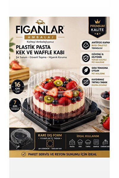 figanlar ambalaj 16 cm Kapaklı Pasta Kabı Antifog Şeffaf Kapaklı Siyah Tabanl...