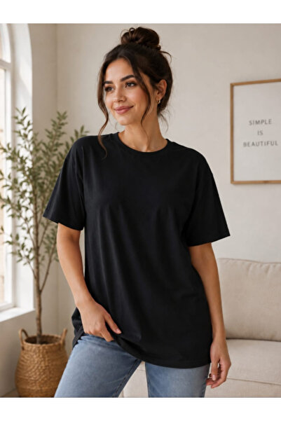 LU DUE Solid Color Unisex Comfortable and Loose Fit Crew Neck Oversize Combed...