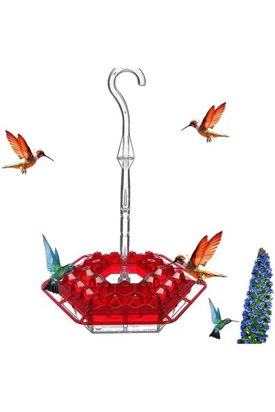 Arabest Hummingbird Feeder,Hanging Hexagonal Wind Chime Bird Feeder,32 Feedin...
