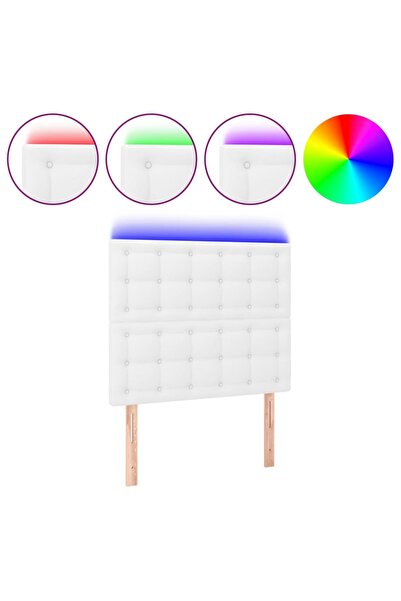 vidaxl Tăblie de pat cu LED, alb, 90x5x118/128 cm, piele ecologică