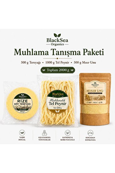 BlackSeaOrganics Muhlama Tanışma Paketi 2000 g | 1000 g Tel Peynir + 500 g Ri...