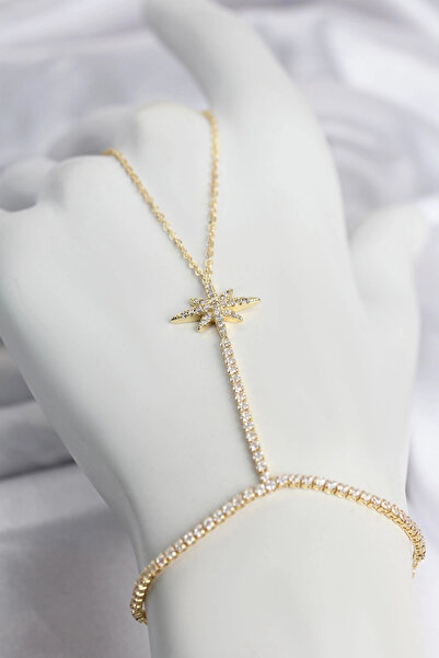 Clariss Brass Gold Color Zircon Stone Pole Star Model Şahmeran