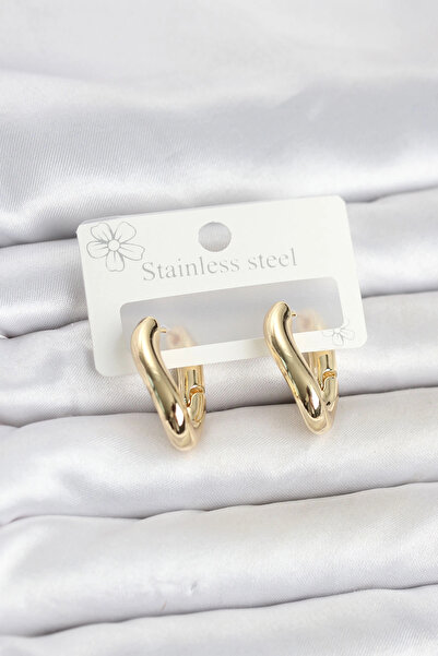 Clariss 316L Steel Gold Color Asymmetric Hoop Model Women's Earrings