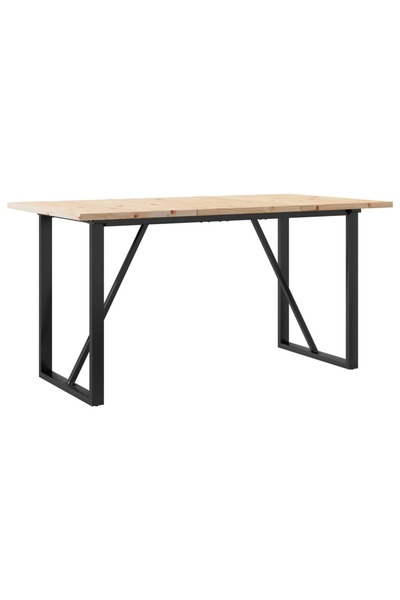 vidaxl Masă bucătărie, cadru O, 160x80x75,5 cm lemn masiv pin și Oţel