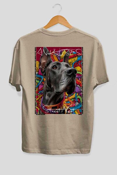 Ankhises Tricou supradimensionat bej cu imprimeu câinele "For Dog's Sake 28",...