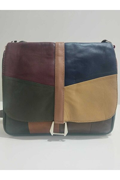 atter Geantă multicoloră cu cataramă din piele naturală (28CM X 25CM)