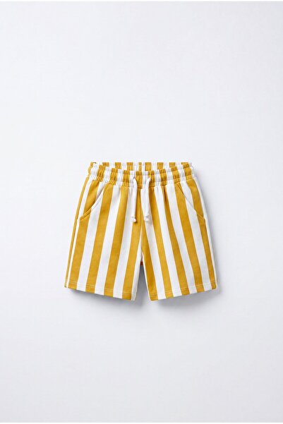 Magu Children's Cotton Yellow and White Striped Shorts