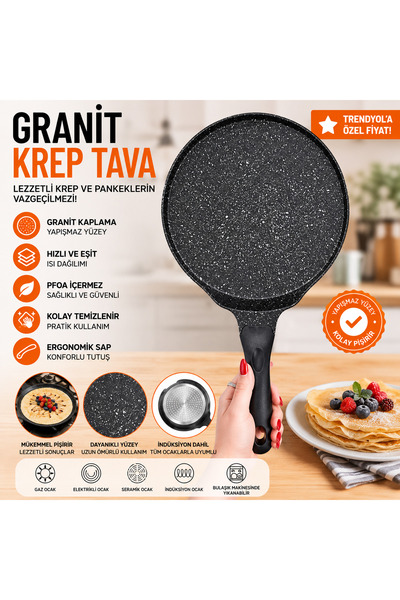Granit KREP TAVASI 26 cm YAPIŞMAZ YÜZEYLİ KREP VE GÖZLEME TAVASI