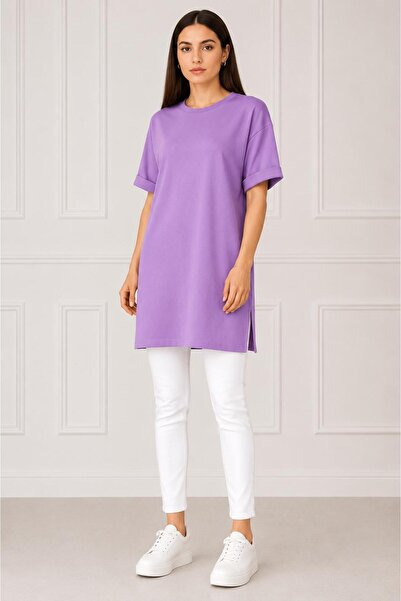 Kuraff Giyim Women's Comfortable Cut-Out Half-Sleeve Combed Cotton Tunic with...