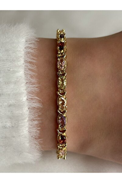 Nilly Jewelry Renkli Taşlı Gold Mini Su Yolu Bileklik