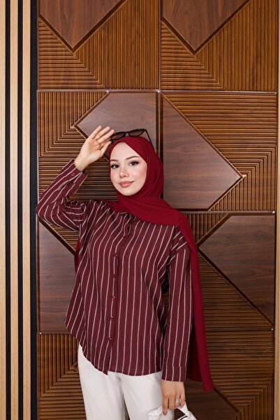 FRESH FASHION قميص، قماش أندورا مخطط، قماش كتان صيفي، طويل من الخلف