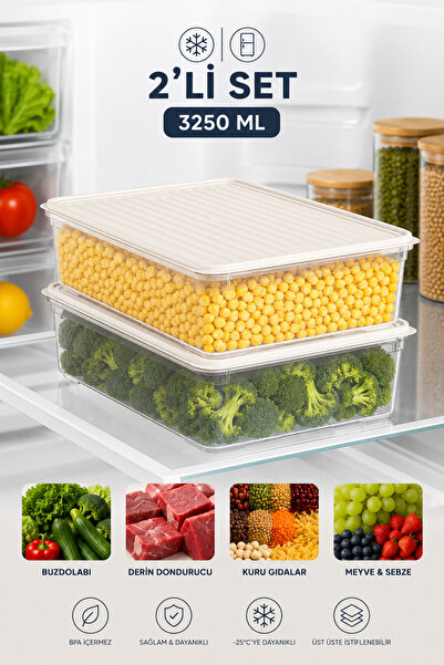 Funny Life Set of 2 3250 ml Refrigerator & Freezer Storage Containers with Li...