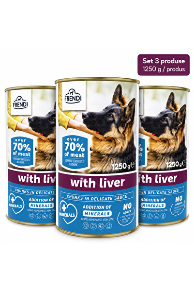 FRENDİ Dog cu Ficat, hrana umeda pentru caini, Set 3 conserve, 3 x 1250 g