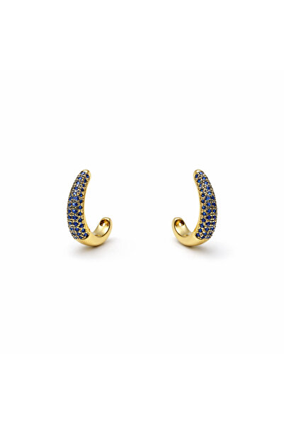 PerleJewelry أقراط ذهبية منحنية باللون الأزرق الداكن