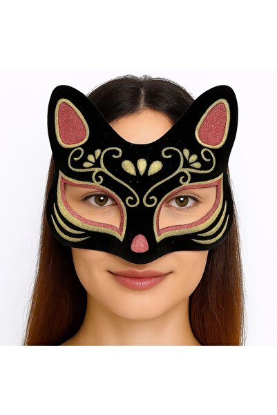 Generic Brand Black Color Suede Coating Red Yellow Glitter Cat Mask 17x14 Cm