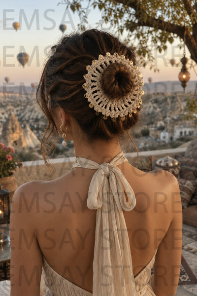 Emsay Store Aura Luxury Gold Sequin Bohemian Bun Hairpin - Hand Knitted Hair ...