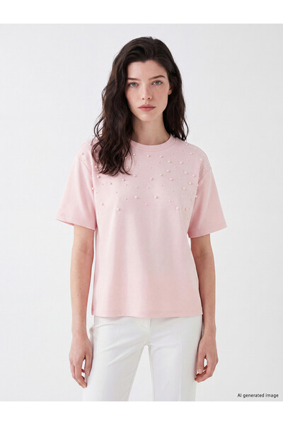 LC Waikiki Nevavm Bead Embroidered Soft Touch Women's T-Shirt with a Difference