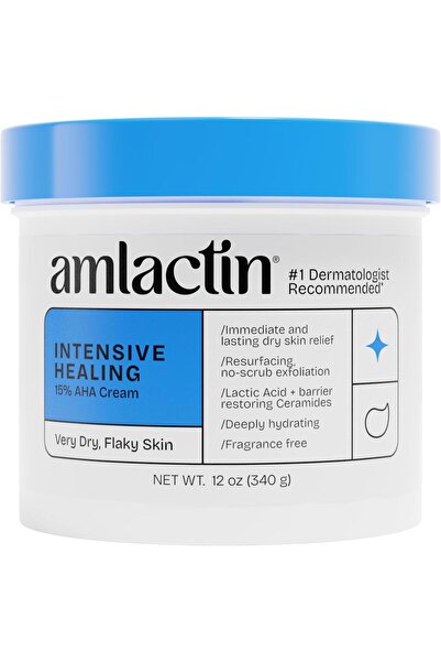 AmLactin Intensive Healing Body Cream - 12 oz Tub - 2-in-1 Exfoliator and Moi...