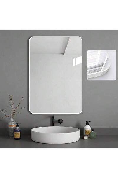Snooe 50*70cm White Bathroom Mirror Rectangle Mirrors Wall with Tempered Glas...