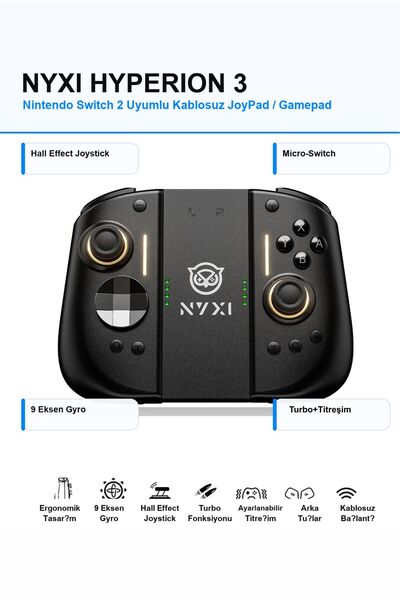 Nyxi Hyperion 3 JoyPad Switch 2 Uyumlu Hall Effect Drift Yapmayan Joystick Bl...
