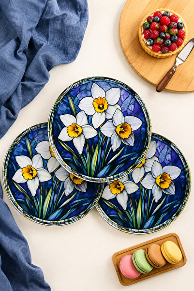 grandora Nergis Çiçek Desenli Servis Tabağı 6'lı, 27 CM | Dekoratif Kahvaltı ...