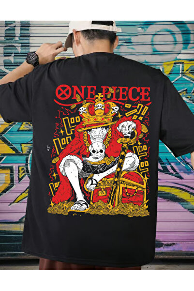 POPULUS Μαύρο μπλουζάκι One Piece King Of The Pirates με σχέδιο μπροστά και πίσω