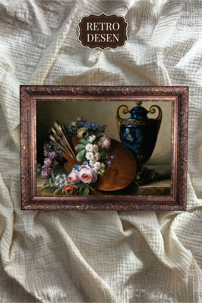 Retro Çerçeveli Tablo, Sanatsal Obje Tablosu, Vintage Baskı, Duvar Dekoru, Ev...