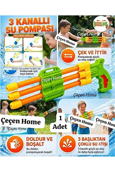 ÇEÇEN HOME (1 Adet) 3 Kanallı Su Pombası Oyuncak Su Atış Aleti 3 Başlı Su Pom...