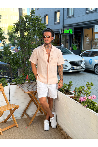 manch collection Single Pocket 80% Linen Shirt Fuchsia