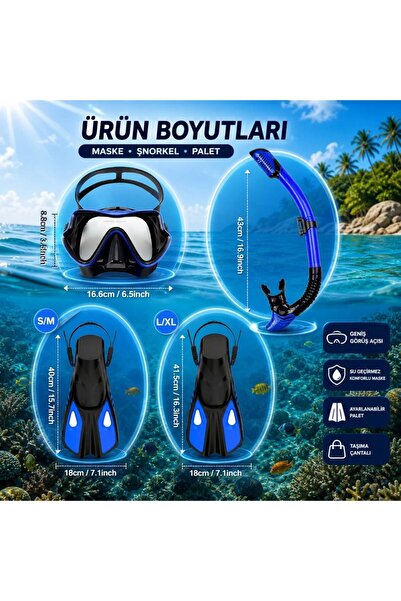 Genel Markalar Profesyonel Deniz Seti Taşıma Çantalı Full Dalış Seti (S-M) Be...
