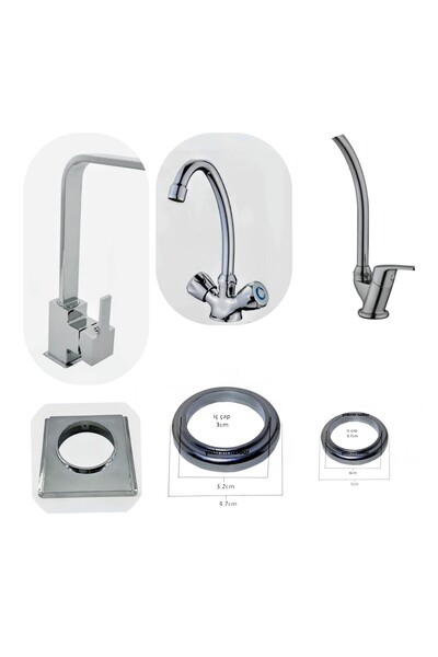 ABS Lavabo Mutfak Batarya Musluk Alt Kapatma Rozeti 3' lü Set 1-Kare + 2 Yuva...