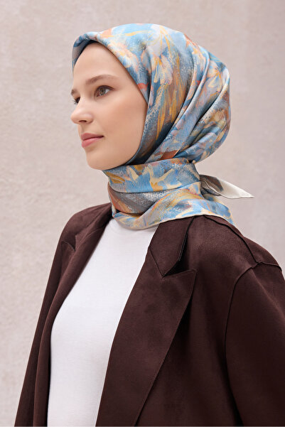 Belli Twill Silk Scarf Blue, Cream