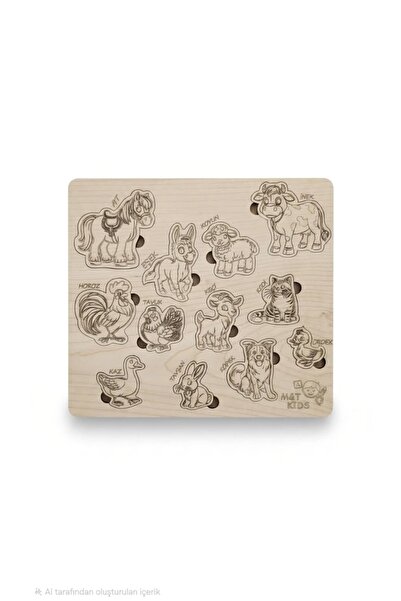 Ahşap Çiftlik Hayvanları Eğitici Puzzle – Montessori Destekli Ahşap Yapboz Oyunu