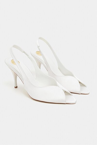 NİŞANTAŞI SHOES Γυναικεία παπούτσια με τακούνι Roxy White Satin με λεπτομέρει...