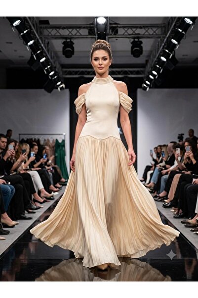 Pyramid masterpieces Cream Long Evening Dress
