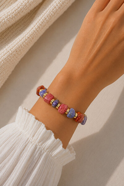 MakeWell Colorful Natural Stone Look Beaded Bracelet – Bohemian Women's Brace...