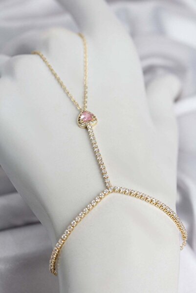 Inure Jewelry نموذج قلب وردي اللون من النحاس والزركون باللون الذهبي طراز شاهم...