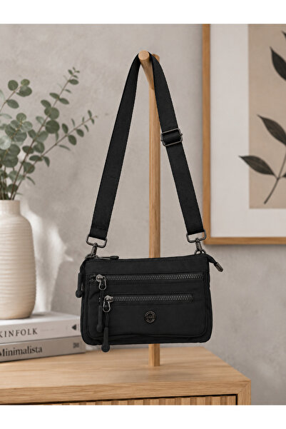 DIA Accessories Siyah Çok Gözlü Kadın Çapraz Askılı Omuz Çantası