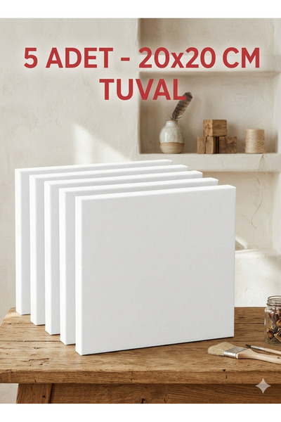 zenira 20x20 cm 5 Adet Astarlı Tuval Seti - Pamuklu Akrilik ve Yağlı Boya Res...