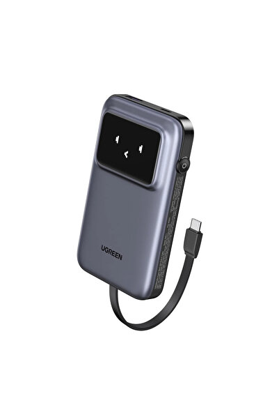 Ugreen Uno 10000mAh 30W Външна батерия с вграден USB-C кабел, сив