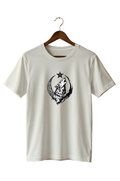 remonz Special Design Minimalist Snow Wolf and Moon Star Printed T-Shirt 100%...