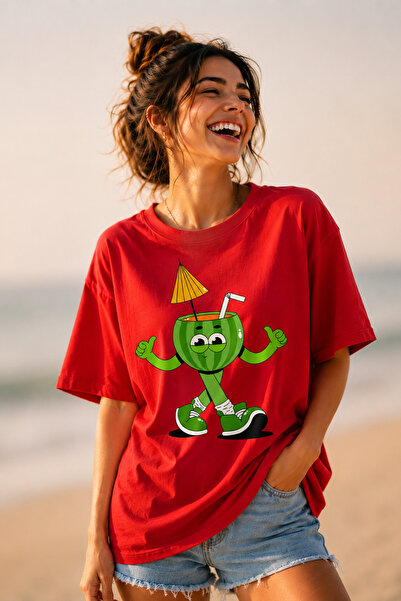 ArtYus Watermelon Character Printed Unisex Oversize T-Shirt – Cotton Crew Nec...