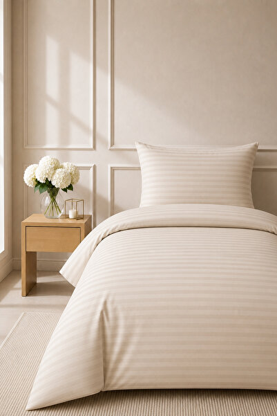 Anılsan Elif Satin Striped Single Set Buttoned Duvet Cover Quilt Cover 100% C...