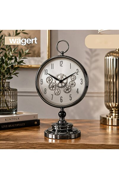 CEZVE HOME Standlı Çark Detaylı Krom Masa Saati - Retro Tasarım Standlı Salon...