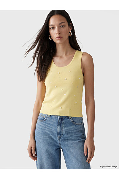 LC Waikiki Lcw Everyday Yellow U-Neck Beaded Embroidered Women's Knitwear Und...