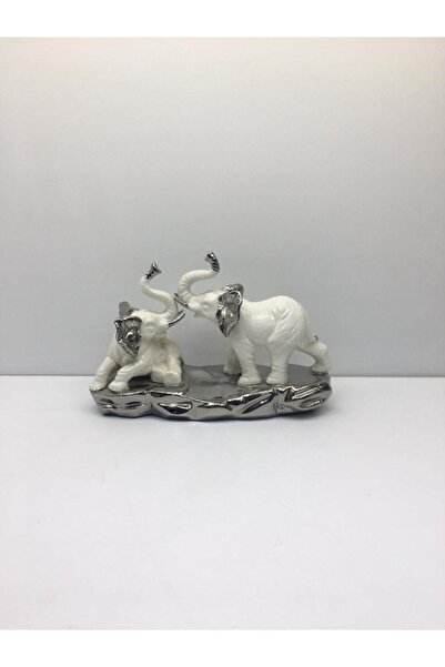 OEM Dekoratif Porselen Obje Beyaz Gümüş Fil Biblo 18x27x10 Cm