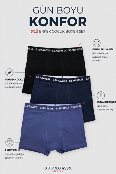 U.S. Polo Assn. U.S.Polo Assn.Erkek Çocuk 3 Lü Boxer Set