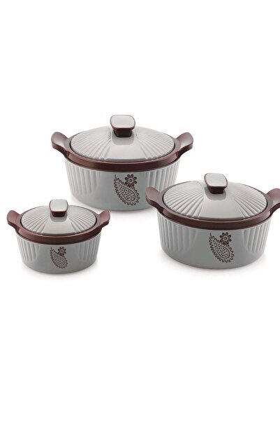 DELCASA طقم كاسرول معزول من 3 قطع - DC3512/ وعاء حافظ للحرارة بطبقة داخلية من...