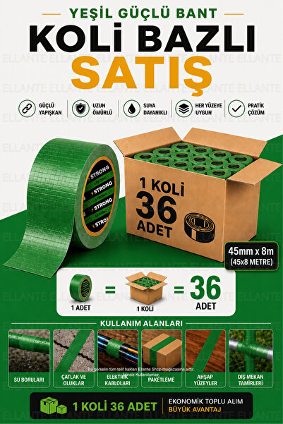 ellante Yeşil Güçlü Tamir Bandı 45mm x 8m Çok Amaçlı Su Geçirmez Tamir Bandı ...